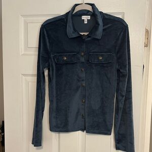 Olivia + Joy Dark Blue Corduroy Button-Front Shirt Jacket
